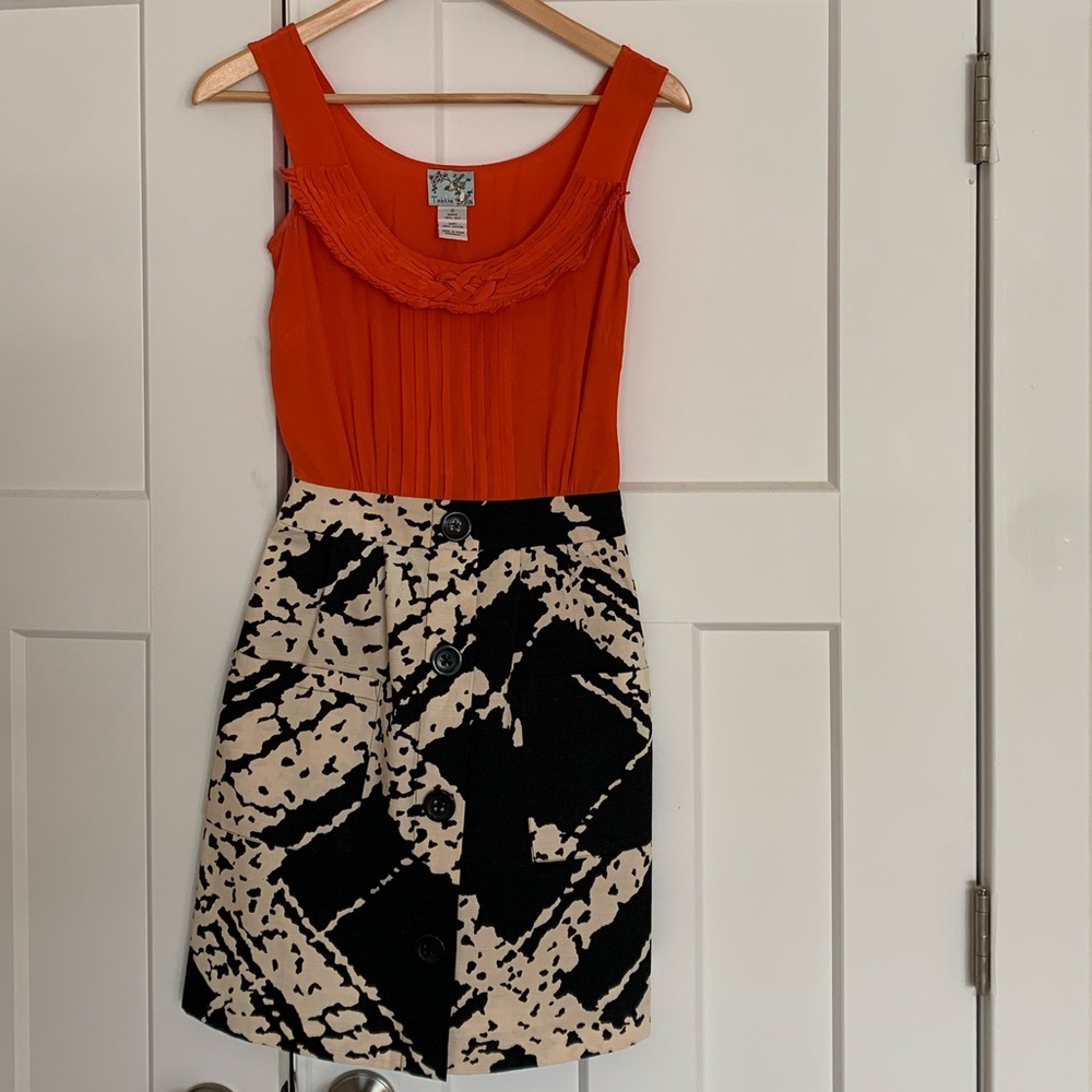 Anthropologie Tabitha sleeveless orange, black & white dress. Size 0